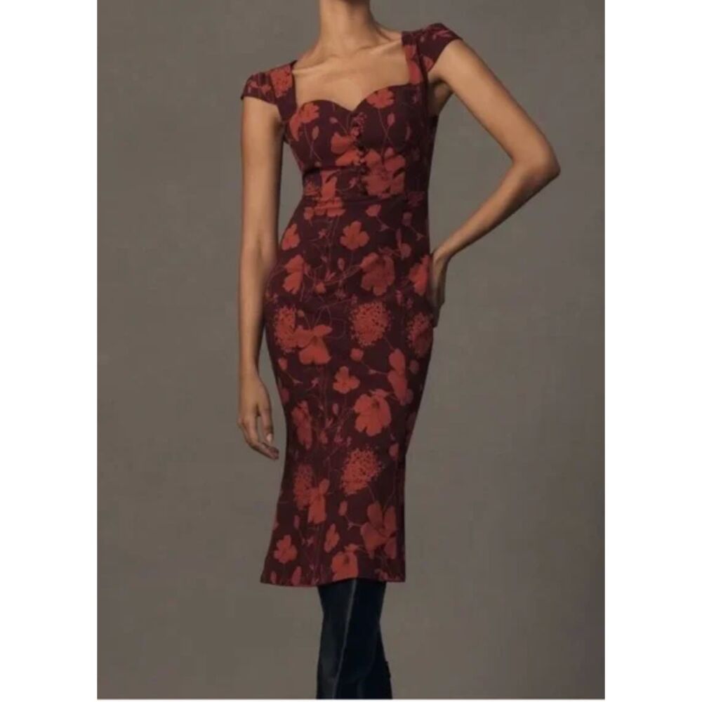 NWT Anthropologie Maeve Cecily Sweetheart Dress Red Floral Size Medium